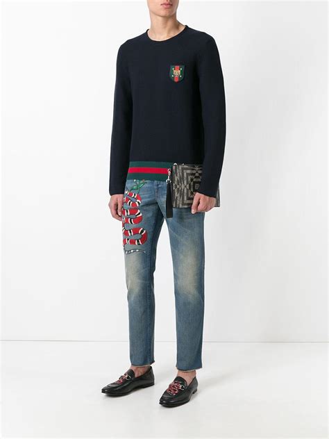 Gucci snake embroidered jeans